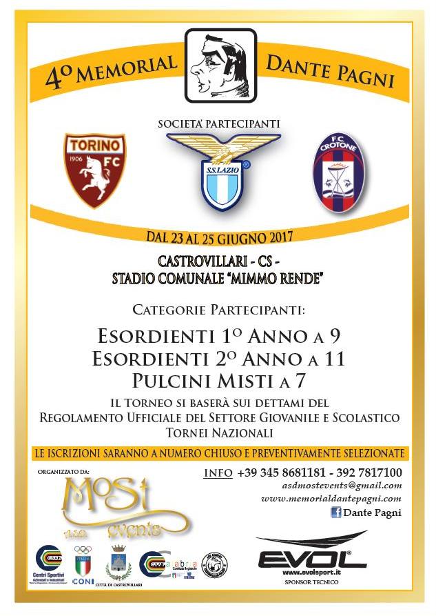 Memorial Dante Pagni. Torino,Lazio e Crotone presenti all’evento