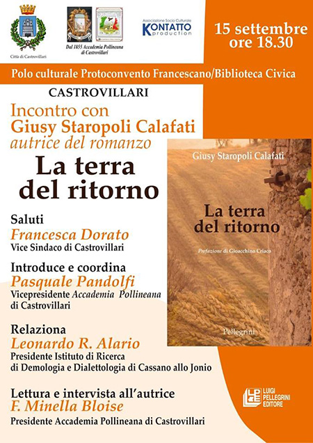 La terra del ritorno. Il libro di Giusy Staropoli Calafati verrà presentato domani a Castrovillari