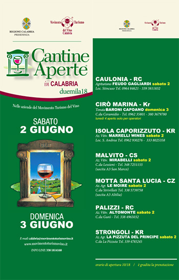 Sabato e domenica ritorna Cantine Aperte. Edizione speciale per la Calabria