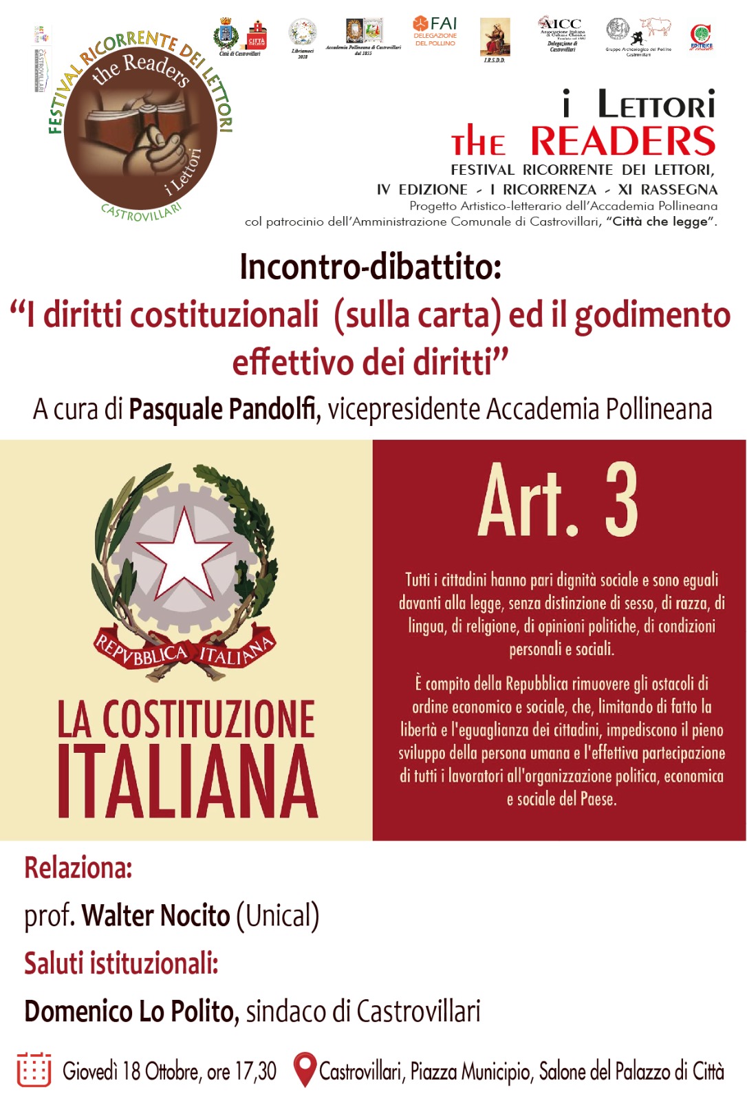 La Costituzione Italiana. Incontro dibattito Giovedi 18 ottobre