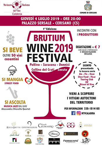 Brutium Wine Festival, a Cerisano degustazioni, street food e musica con i produttori del cosentino