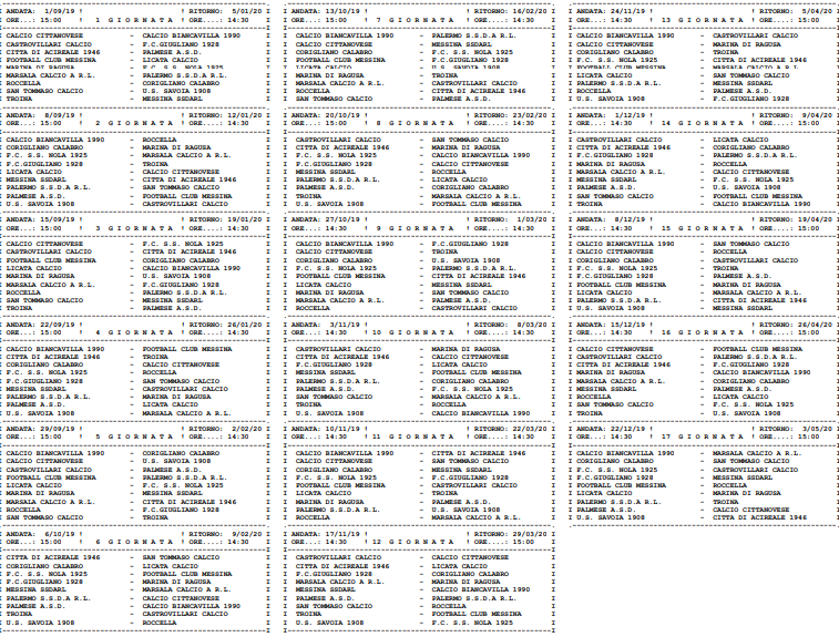 Calendario Serie D girone I 2019 2020
