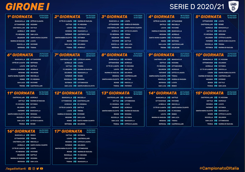 Calendari serie D. Castrovillari, esordio stagionale domenica con il Dattilo