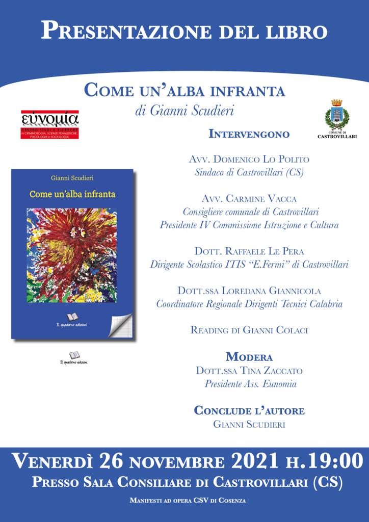 Libri: Come un’alba infranta, questa sera la presentazione del testo di Gianni Scudieri